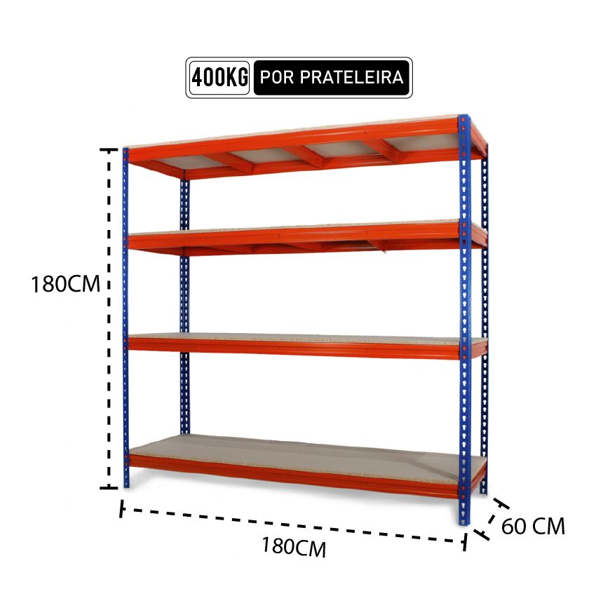 Estante em Aço Reforçado 1600kg 180x180x60 com 4 prateleiras - H18060