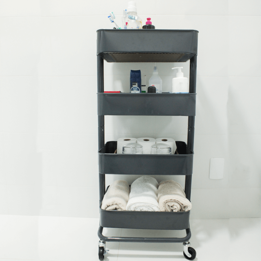 Carrinho Multiuso com 4 prateleiras ( Fruteira / Organizador ) com rodas - cor CINZA - HL-2204B