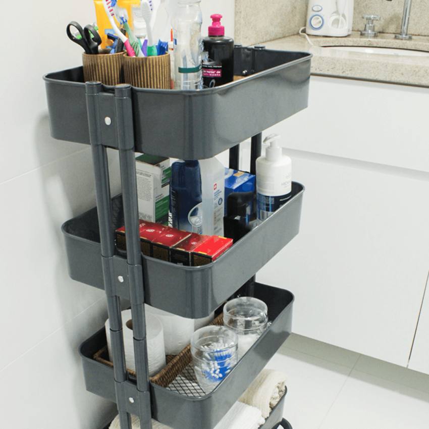 Carrinho Multiuso com 4 prateleiras ( Fruteira / Organizador ) com rodas - cor CINZA - HL-2204B