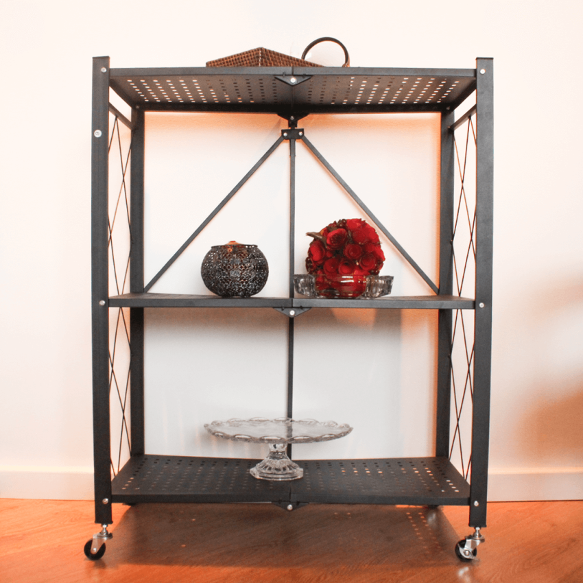 Estante Dobrável com 3 Prateleiras, cor PRETA - HL-1683