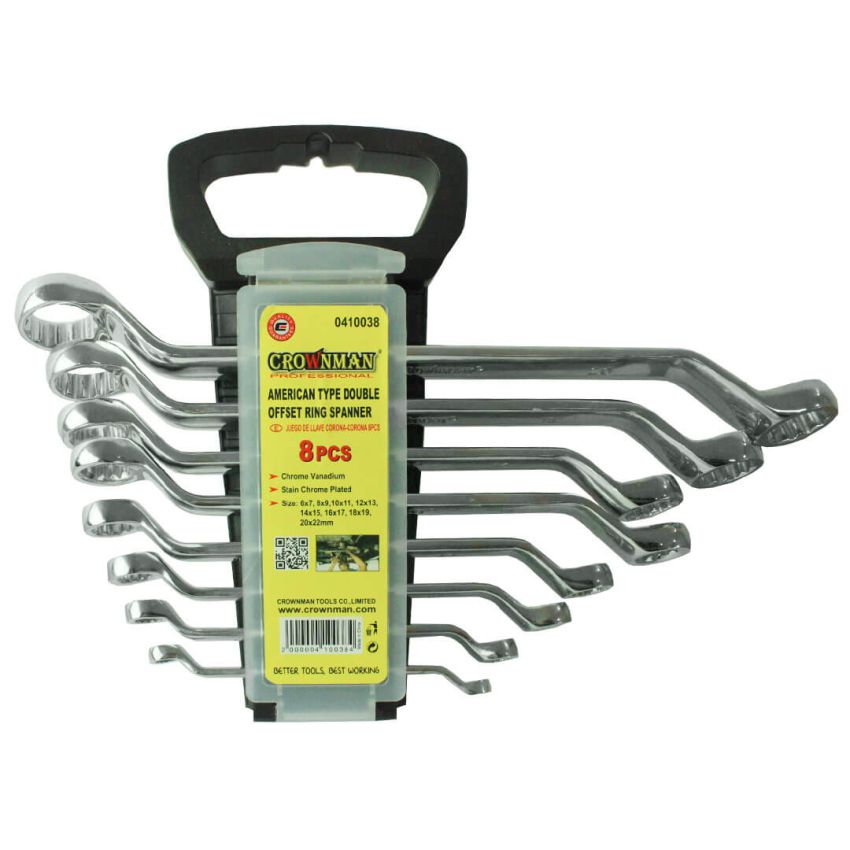 Jogo de chave estrela com 8 peças e 16 medidas - 0410038 - Crownman