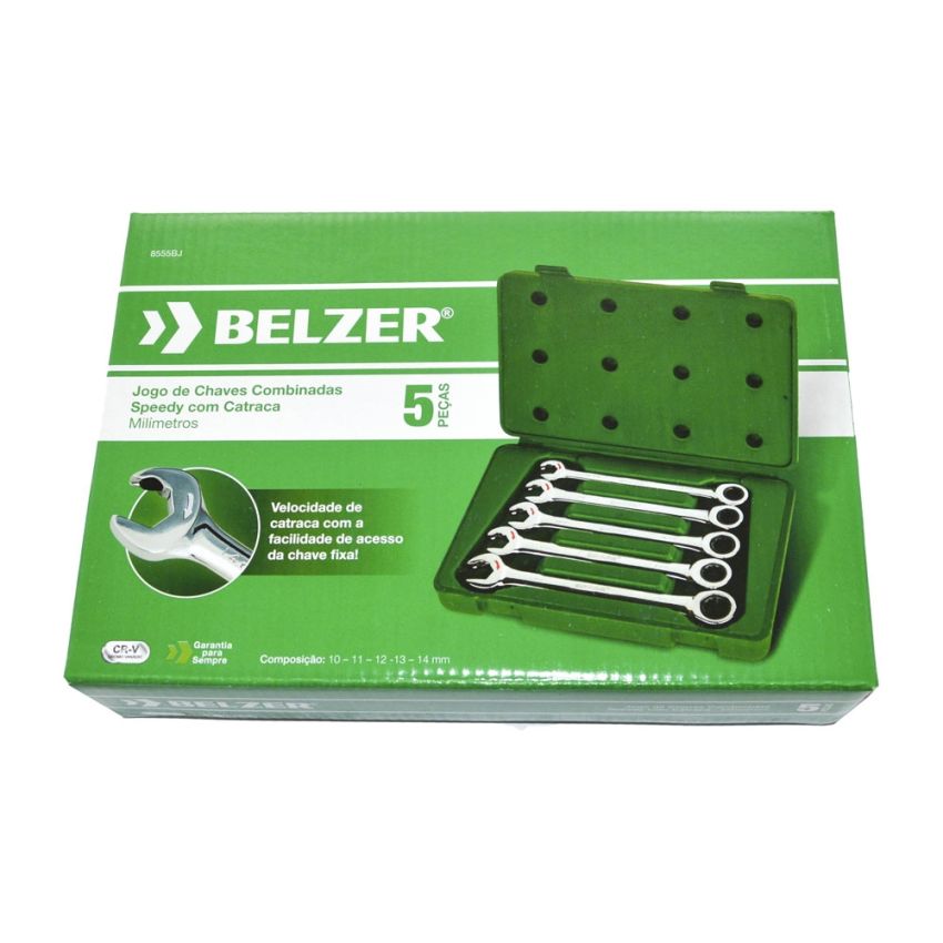 Chave Combinada com Catraca Speedy 5 Peças de 10 a 14 mm - Belzer 8555BJ (estojo)