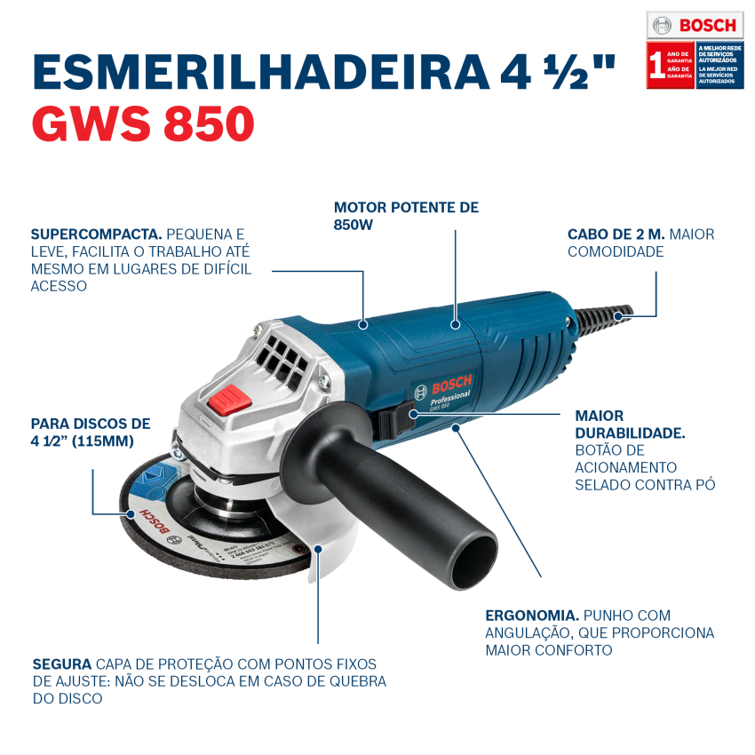 Esmerilhadeira Angular 220v 850w - 06013775E0000 - Bosch