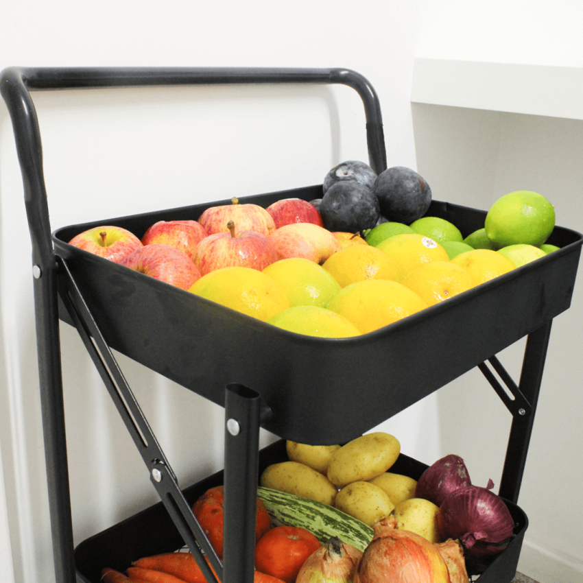 Carrinho Multiuso com 3 prateleiras ( Fruteira / Organizador ) com rodas e alça, cor PRETA - HL-1103A