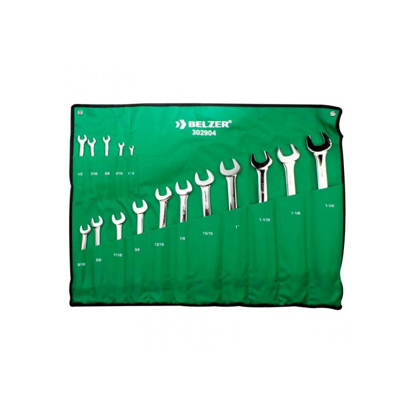 Jogo Chave Combinada 1/4 a 1.1/4 Pol. 16 Peças - 302904B - Belzer