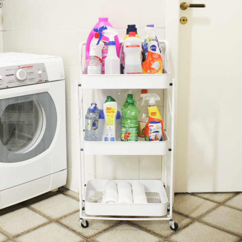 Carrinho Multiuso com Rodas e Alça – Fruteira, Estante Organizadora com 3 Prateleiras - WHL-1103A