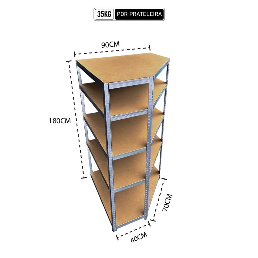 Estante em Aço Galvanizada de Canto 175Kg com 5 prateleiras GC9040