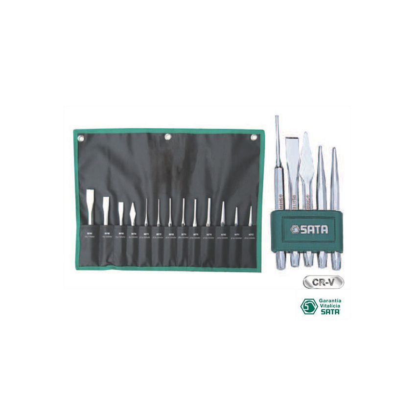 Jogo de Talhadeiras, Saca-Pinos e Punções, 13 Pç,ST09164SJ-Sata