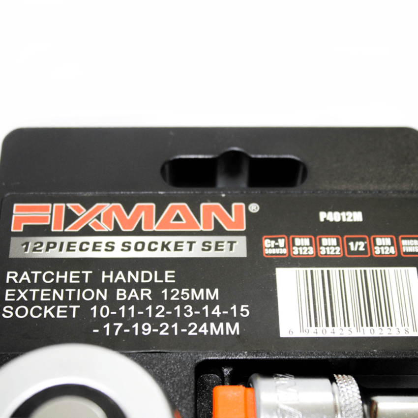 Jogo de Soquete c/Chave Catraca 1/2 pol, 12pç, Intercambiável - GW-P4012M - Fixman