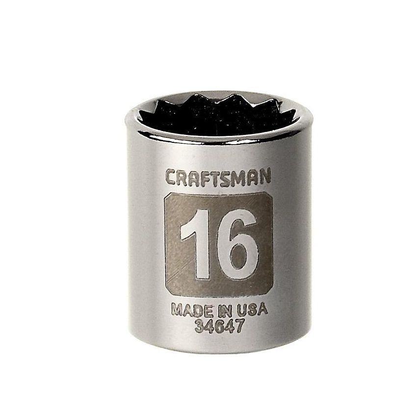 Soquete Curto 16mm, 12 Pontas, Encaixe 3/8 - 34647 - Craftsman