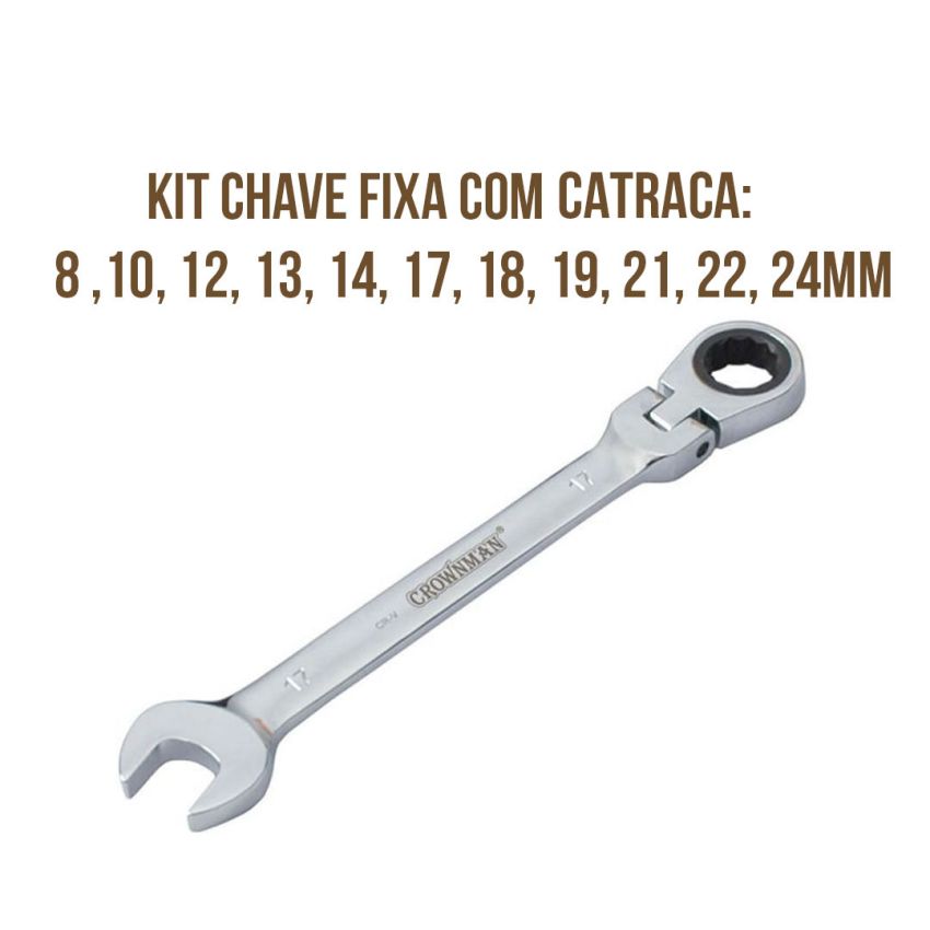 Kit Chave Combinada Móvel com Catraca - Crownman