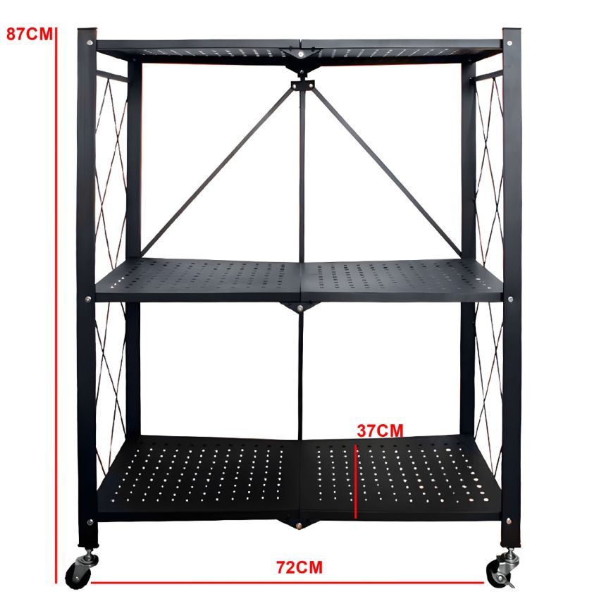 Estante Dobrável com 3 Prateleiras, cor PRETA - HL-1683