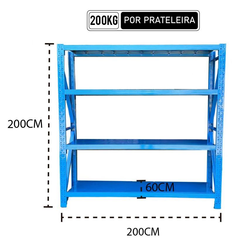 Estante de Ferro 800 Kilos c/ 4 prateleiras GG200.60.200