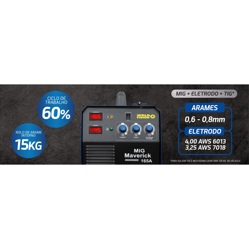 Inversora de Solda Maverick Mig 165 C/ Rolo Interno (15kg)