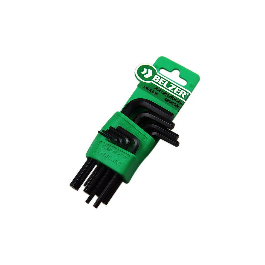 Jogo de Chave Hexagonal com 9 Peças - 1/16 a 5/16 Polegadas BELZER 220907BR