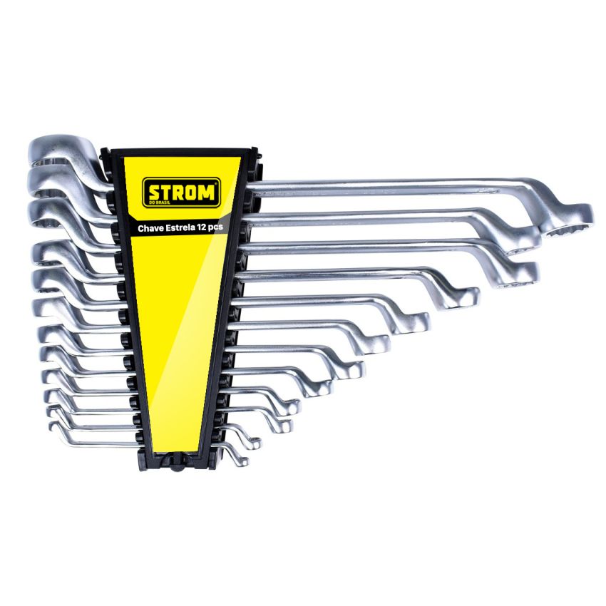 Jogo de Chaves Estrelas Polida em Cromo Vanádio 12 peças - H200295 - Strom