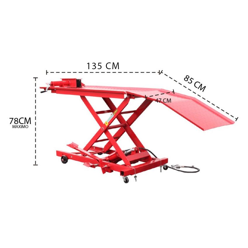 Elevador Hidro Pneumático para Motocicletas 450Kg Plataforma e Rampa - LD-M03803