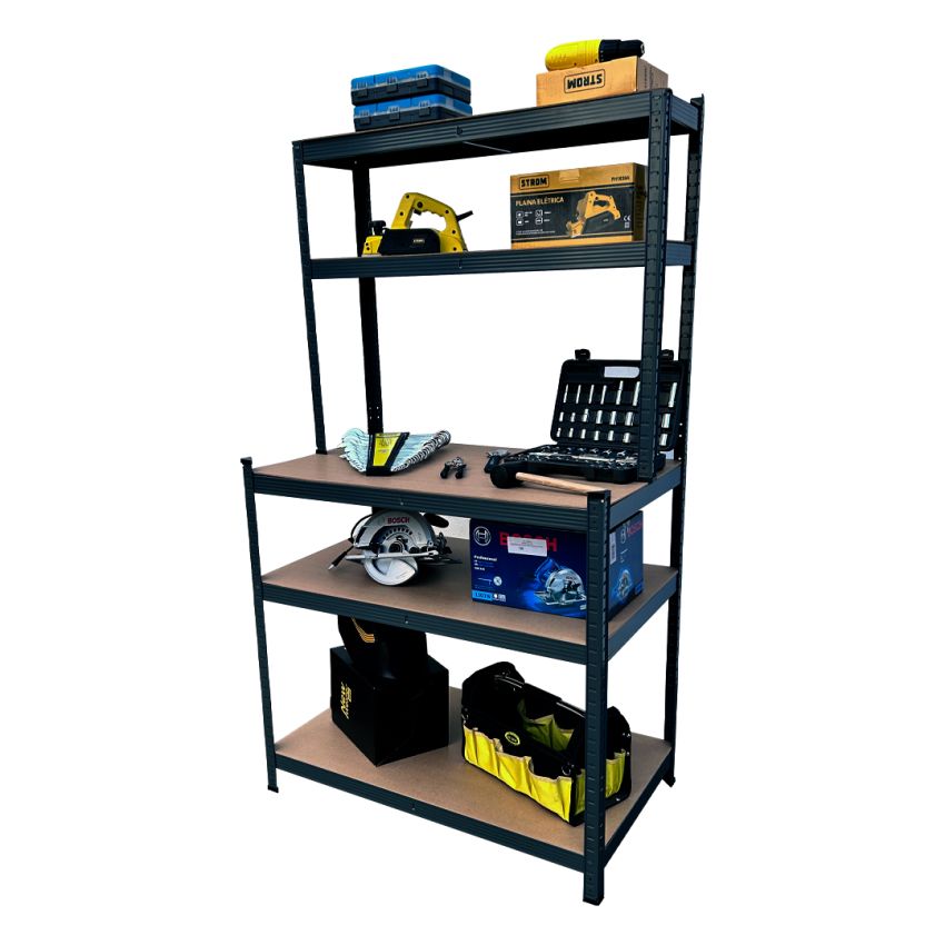 Estante em Aço com Bancada Multiuso 180x100x60x30, 175kg p/ Prateleira - SP106030C