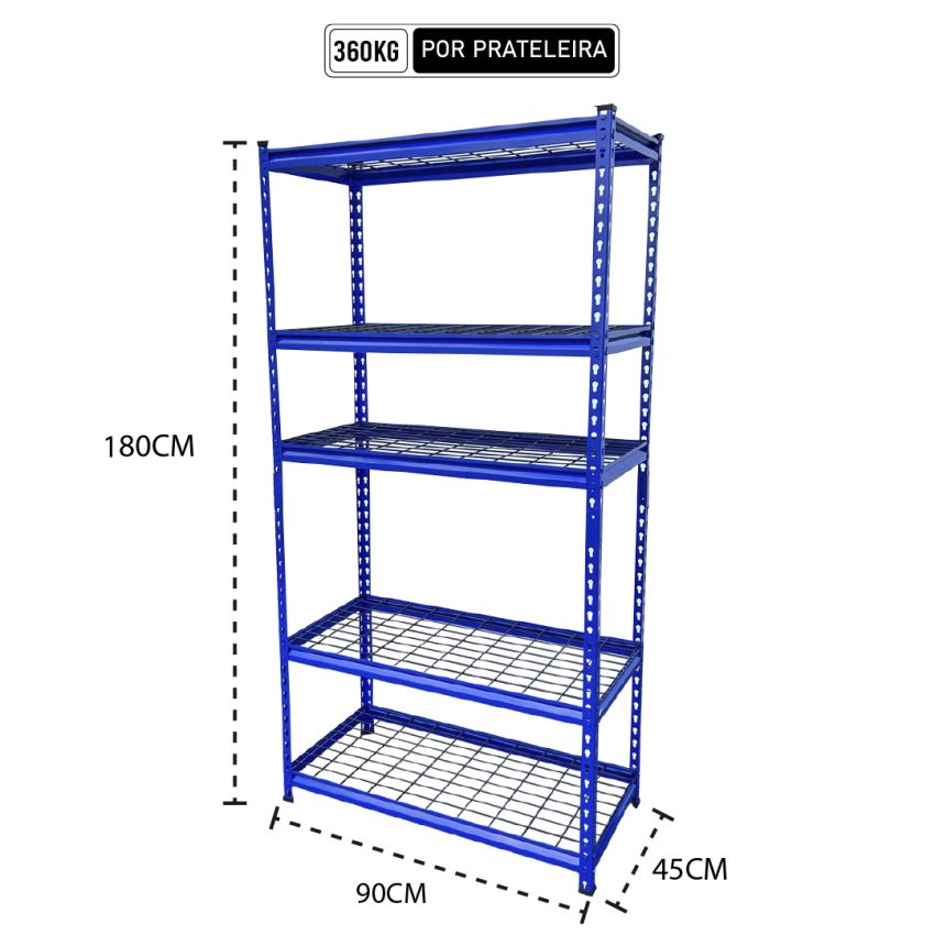 Estante de Aço Modular 5 Prateleiras – Capacidade Total 1.800kg (360kg por Prateleira) – SP361872W