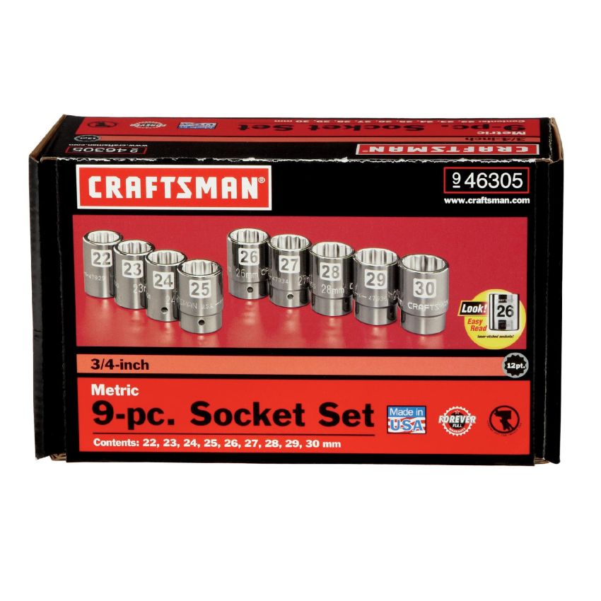 Jogo Com 9 Soquetes Métrico Adapt. 3/4 - Craftsman 46305