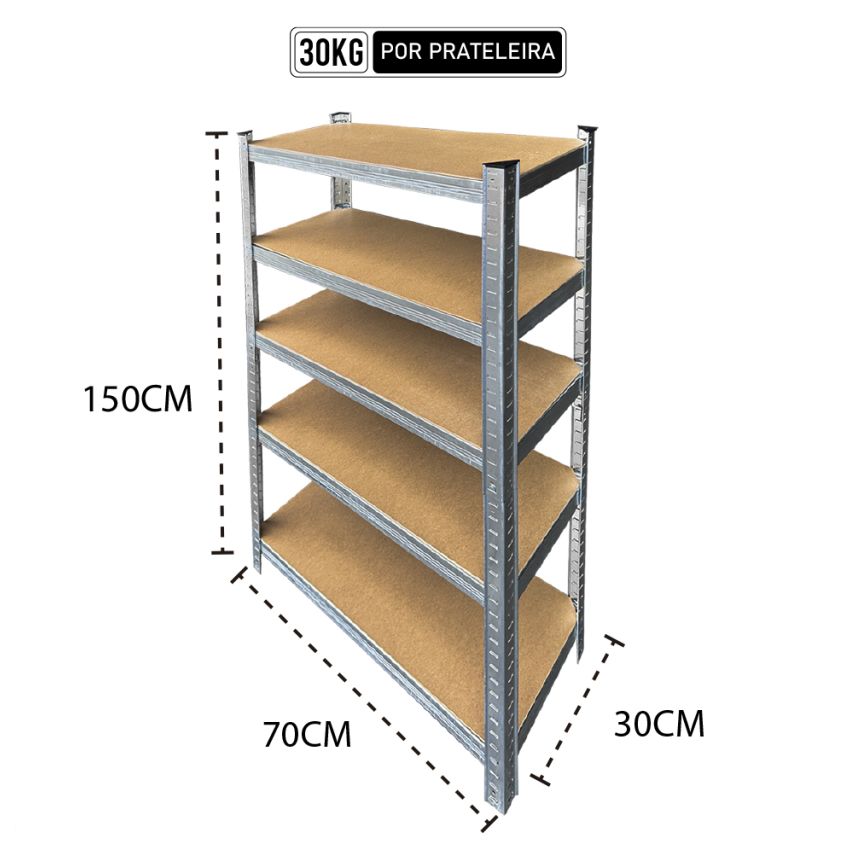 Estante em Aço Galvanizada com 5 prateleiras em Madeira 150 kilos – TI151A-1