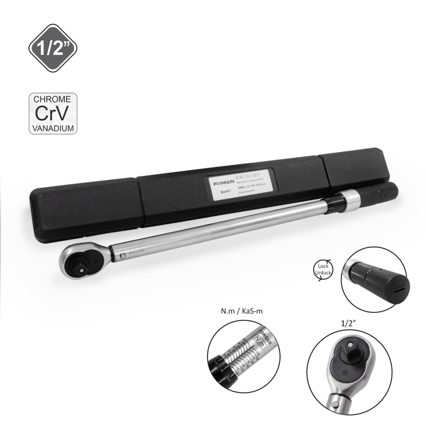 Torquímetro de Estalo Profiss. 1/2 60-330Nm – B2407 - Fixman