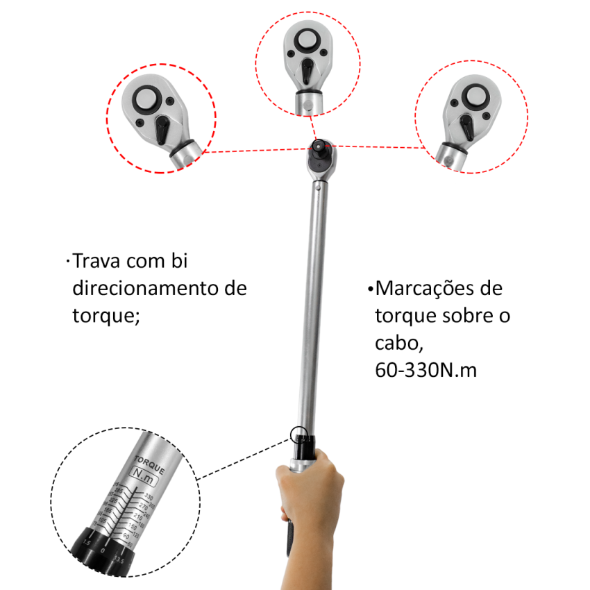 Torquímetro de Estalo Profiss. 1/2 60-330Nm – B2407 - Fixman