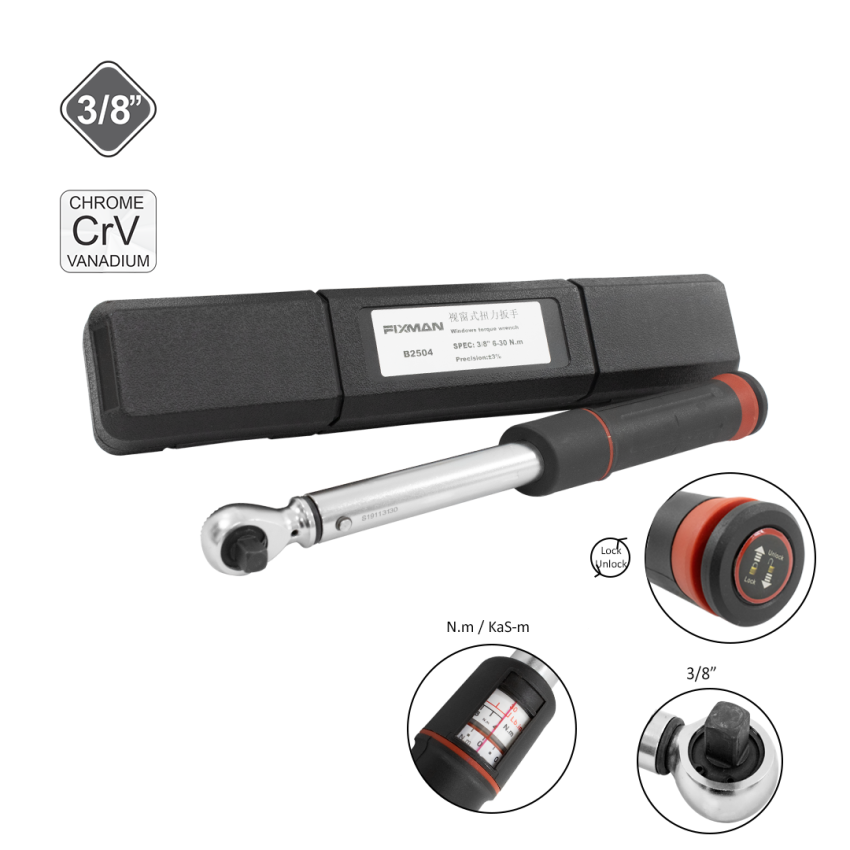 Torquímetro de Estalo Industrial Com Visor 60-330 N.m,3/8 Pol – B2504 - Fixman