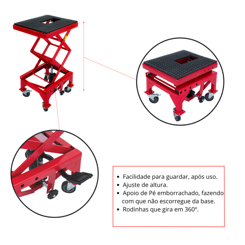 Elevador Hidráulico Compacto para Motos até 135Kg com Rodas- LD-M02302 - STROM
