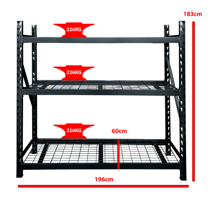 Estante de Aço Industrial 196x183x60cm – 3 Prateleiras Reforçadas Strom WR772472T3