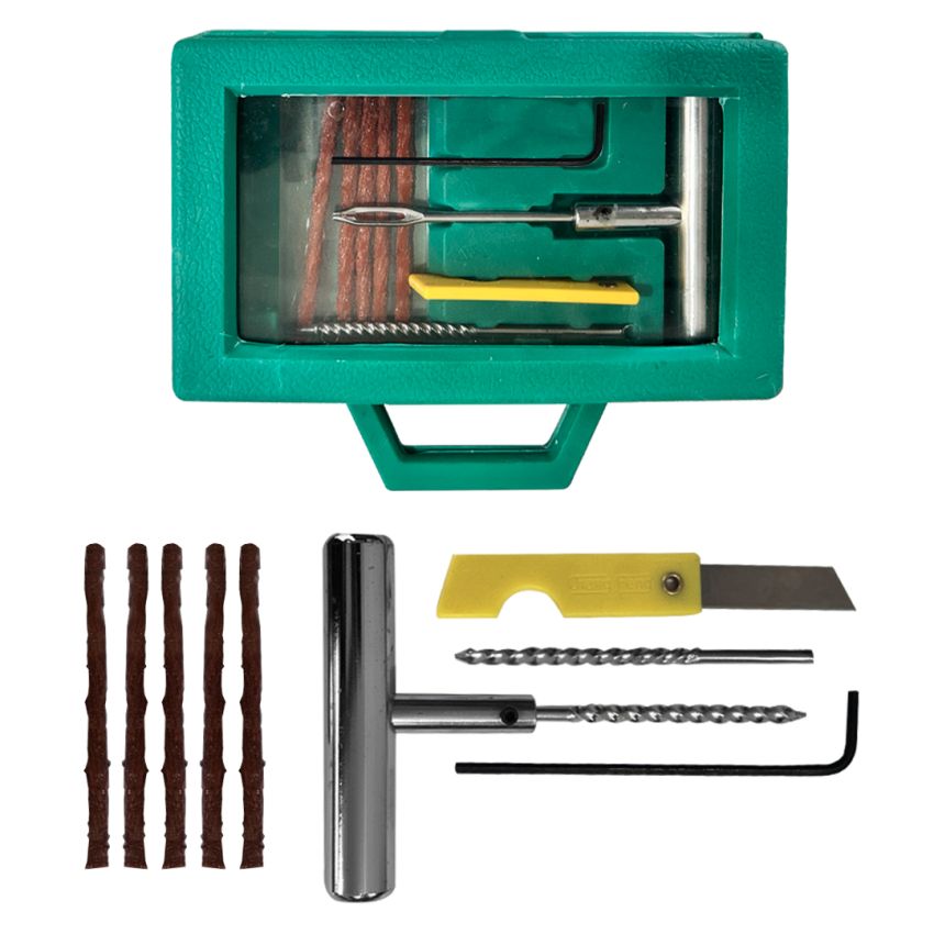 Kit Reparo Pneu De Metal Com Macarrão E Refil Linha Profissional 10 Peças - ZT-217