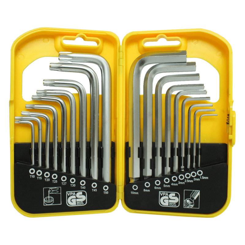 Jogo com 18 chaves torx e hex de 1,5mm a 10mm e T10 a T50 - 0460118  - Crownman