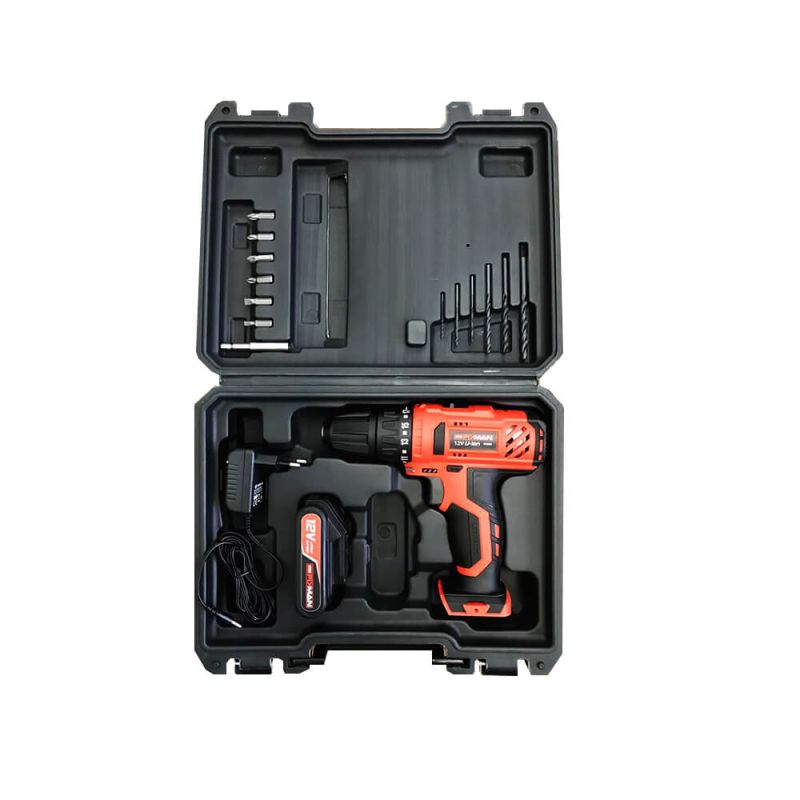 Furadeira Elétrica à Bateria Íon-Litio,12v,Maleta e Jg.Bits-R7001-2B-Fixmannn