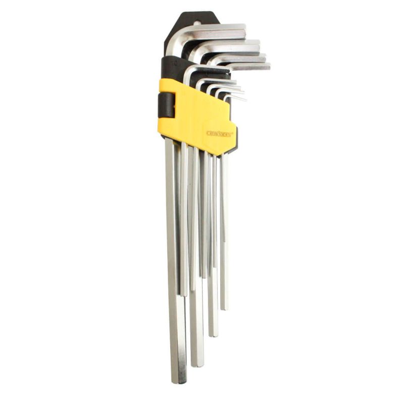 Jogo com 9 chaves hexagonais extra longas de 1,5mm a 10mm - 0420139  - Crownman