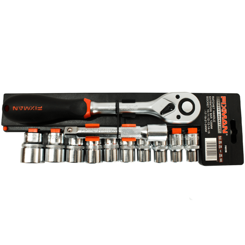 Jogo de Soquete c/Chave Catraca, 12pç, Intercambiável-GW-P4012M- Fixmann