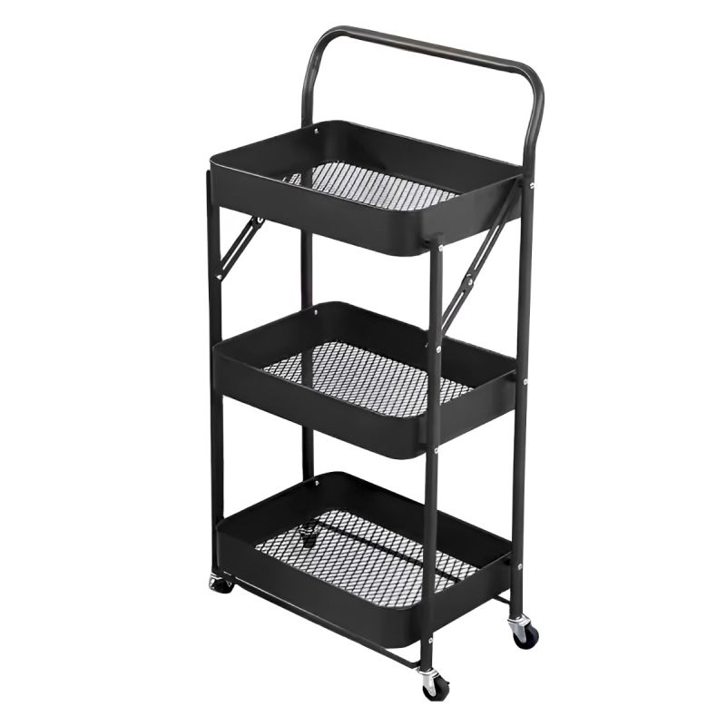 Carrinho Multiuso com 3 prateleiras ( Fruteira / Organizador ) com rodas e alça, cor PRETA - HL-1103A