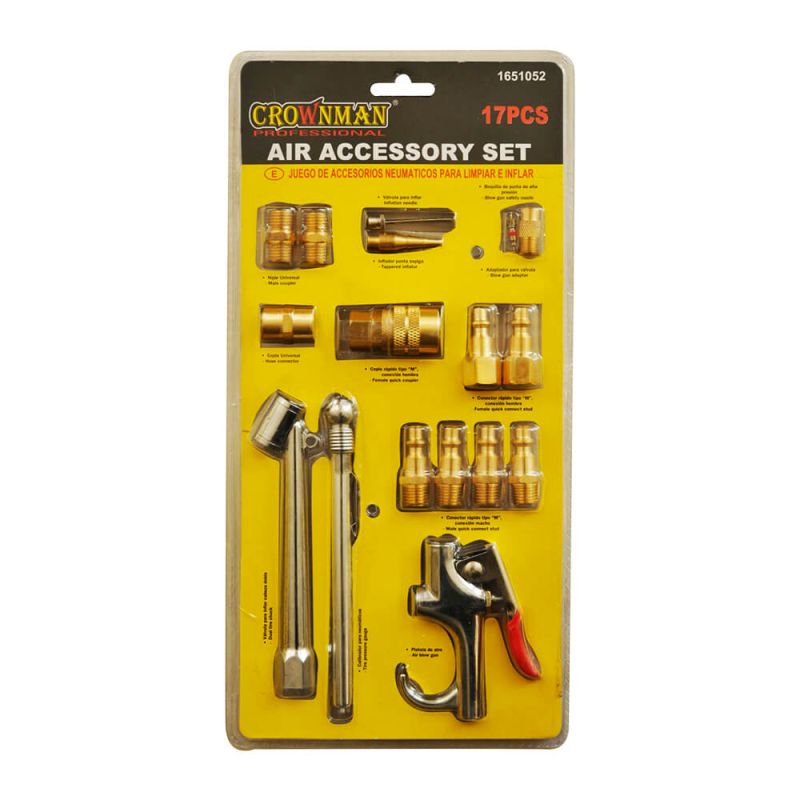 Jogo com 17 acessórios para ferramentas de ar - 1651052  - Crownman